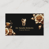 歯科医モダン金ゴールドフローラブラックデンタルケア 名刺 (正面)