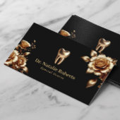 歯科医モダン金ゴールドフローラブラックデンタルケア 名刺