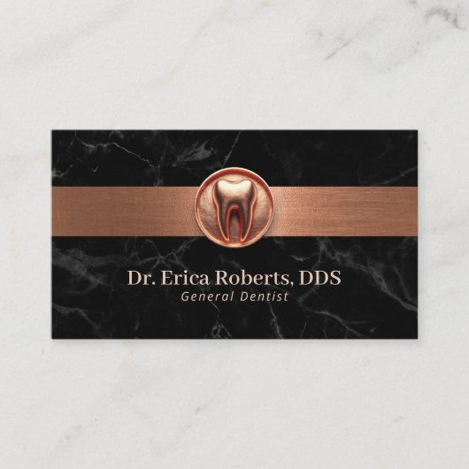 歯科医モダン3D歯ロゴ銅デンタルケア 名刺 (正面)