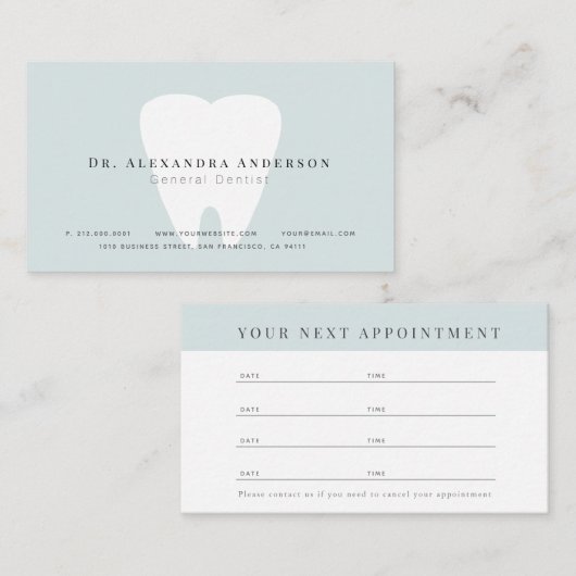 歯科医ライトブルーアポイントメントカード 名刺 (正面/裏面)