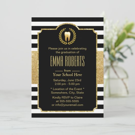 歯科医学校卒業モダンストライプ 招待状 (スタンド正面)