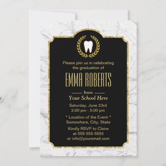 歯科医学校卒業大理石モダン歯科医 招待状 (正面)