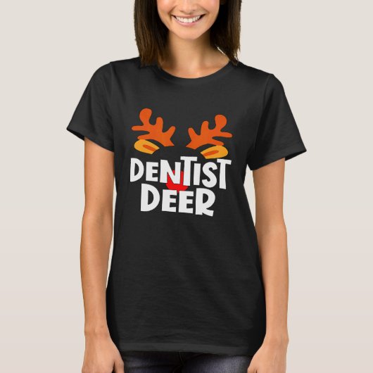 歯科医師の鹿のマッチング家族の職場のクリスマス Tシャツ (正面)