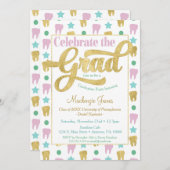 歯科医師卒業衛生士ピンク金ゴールド招待状 招待状 (正面/裏面)