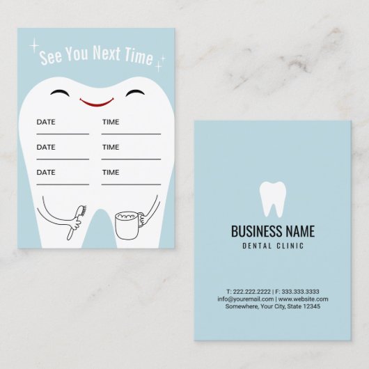 歯科医歯の赤ちゃんブルーデンタルケアアポイントメント 予約カード (正面/裏面)