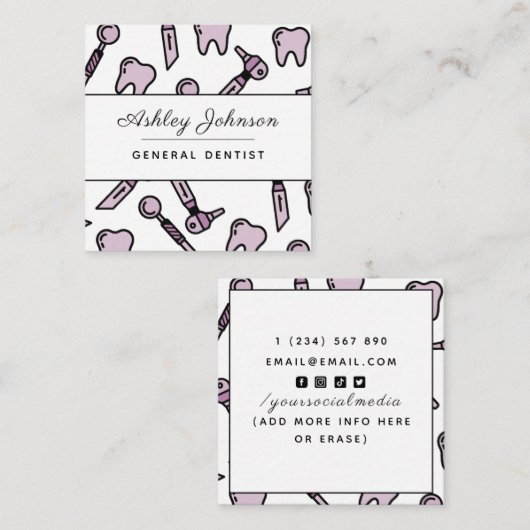 歯科医歯科かわいい歯のパターンSNS スクエア名刺 (正面/裏面)