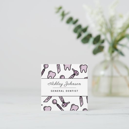 歯科医歯科かわいい歯のパターンSNS スクエア名刺 (スタンド正面)