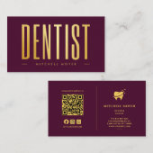 歯科医歯科歯ロゴブルゴーニュ&金ゴールド 名刺 (正面/裏面)