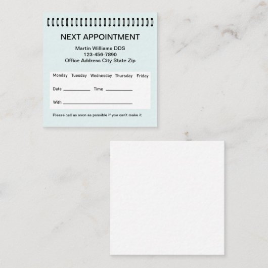 歯科医用アポイントメント名刺 予約カード (正面/裏面)