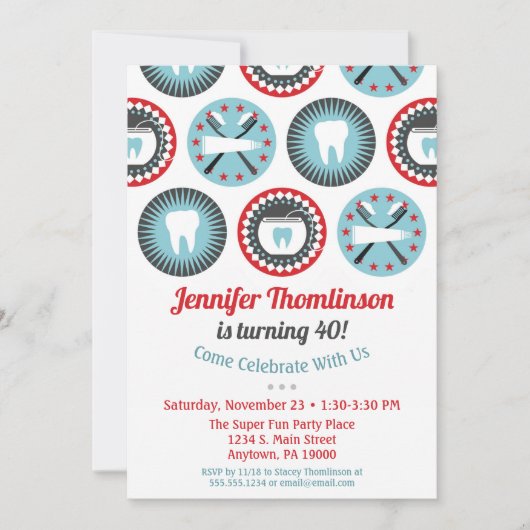 歯科医誕生日招待状歯科衛生士パーティー 招待状 (正面)