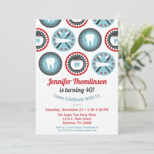 歯科医誕生日招待状歯科衛生士パーティー 招待状 (スタンド正面)