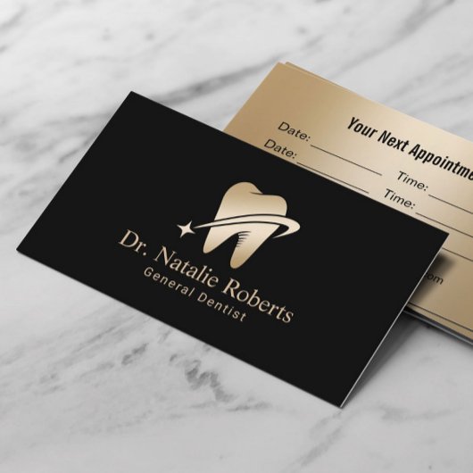歯科医金ゴールド歯のロゴプロフェッショナルブラックデンタル 予約カード