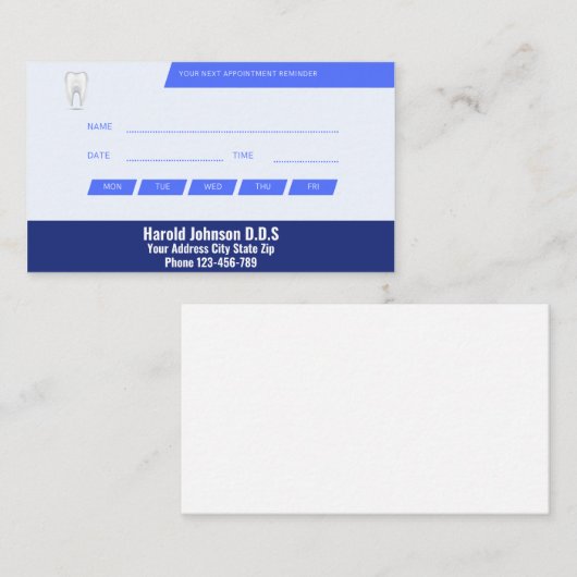 歯科医院アポイントメントカード 予約カード (正面/裏面)