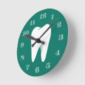 歯科医院デンタルケア白歯ティール(緑がかった色)緑 ラウンド壁時計 (傾斜)