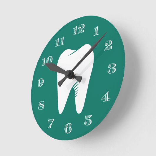歯科医院デンタルケア白歯ティール（緑がかった色）緑 ラウンド壁時計 (傾斜)