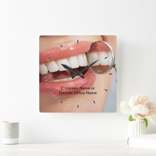 歯科医院会社のロゴ時計 スクエア壁時計 (ホーム)