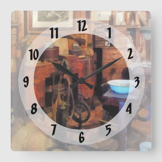 歯科医院（ドリル付き） スクエア壁時計 (正面)