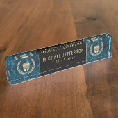 歯科医院-青い大理石、黒及び金ゴールド デスクネームプレート (側面)