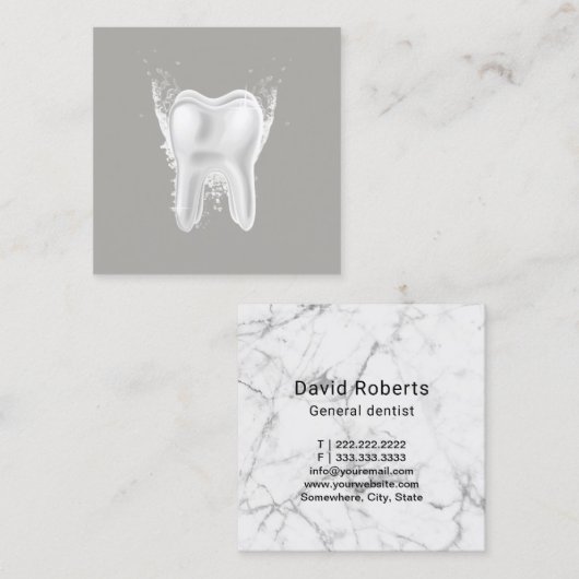 歯科医3Dの白い歯の灰色の歯科医院 スクエア名刺 (正面/裏面)