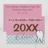 歯科卒業おめでとう ピンクとブルー 招待状 (正面/裏面)