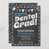 歯科卒業パーティー招待状レッドブルー 招待状 (正面/裏面)