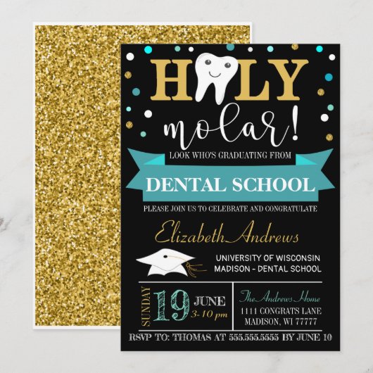 歯科卒業招待状 - 黒板 招待状 (正面/裏面)