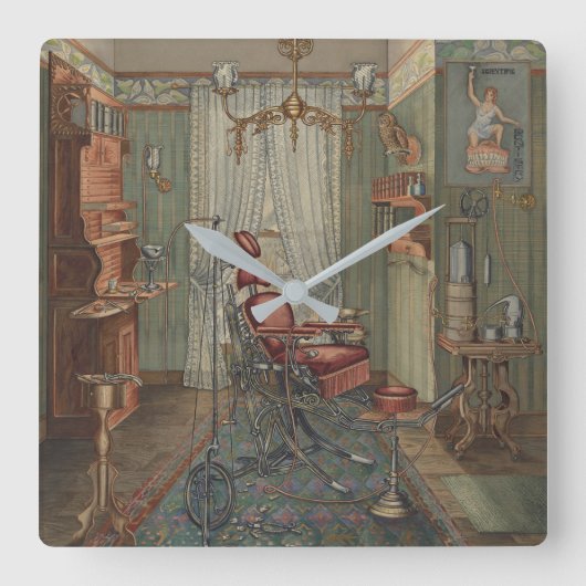 歯科手術室水彩ガッシュヴィンテージ スクエア壁時計 (正面)