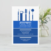 歯科楽器の卒業のロイヤルブルー 招待状 (スタンド正面)