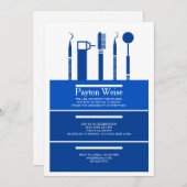 歯科楽器の卒業のロイヤルブルー 招待状 (正面/裏面)