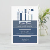 歯科楽器卒業式ネイビーブルー招待状 招待状 (スタンド正面)