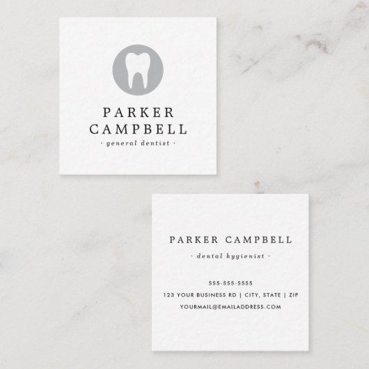 歯科歯のロゴエレガントミニマル白人 スクエア名刺 (正面/裏面)