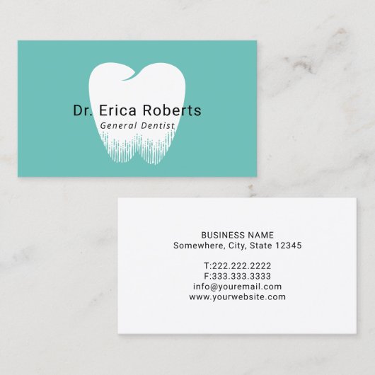 歯科歯のロゴミニマリストティール（緑がかった色）デンタルケア 名刺 (正面/裏面)
