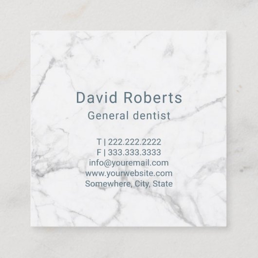 歯科歯科医の歯のモダンな挨りだらけの青いグリッター スクエア名刺 (裏面)