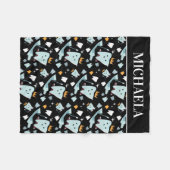 歯科歯科衛生士名歯型黒 フリースブランケット (正面(横))