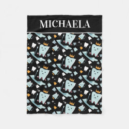 歯科歯科衛生士名歯型黒 フリースブランケット