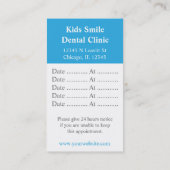 歯科歯、子供ビジネスおよびアポイントメントカード 予約カード (裏面)