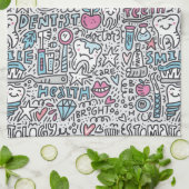 歯科漫画パターン キッチンタオル (折り畳み)