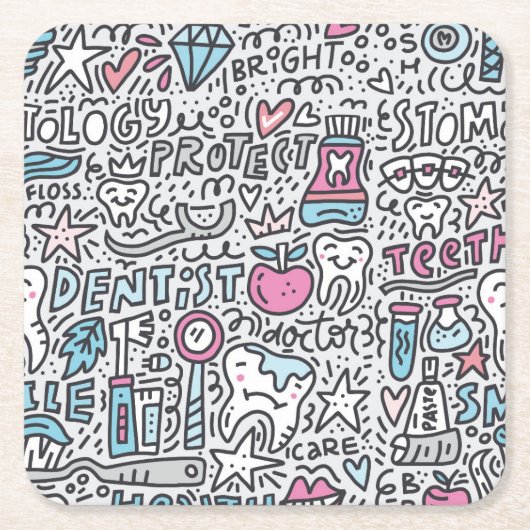 歯科漫画パターン スクエアペーパーコースター (正面)