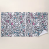 歯科漫画パターン ビーチタオル (正面)