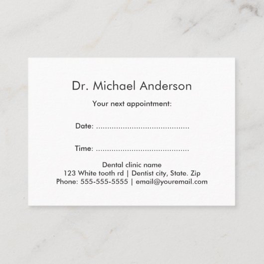 歯科用アポイントメントカード-灰色、白い歯のロゴ 予約カード (裏面)
