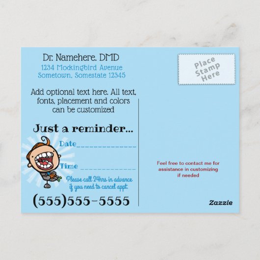 歯科用アポイントメントリマインダカスタマイズ可能プロモーション ポストカード (裏面)