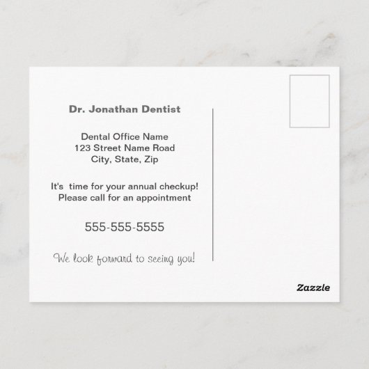 歯科用アポイントメントリマインダーポストカード ポストカード (裏面)