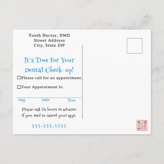 歯科用アポイントメントリマインダーポストカード ポストカード (裏面)