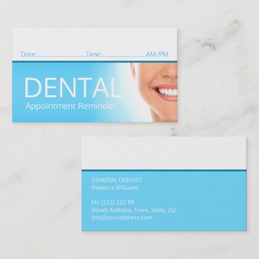 歯科用アポイントメントリマインダー次回の訪問 予約カード (正面/裏面)