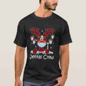 歯科用クルーのクリスマスライトトナカイ赤い格子縞も Tシャツ (正面)