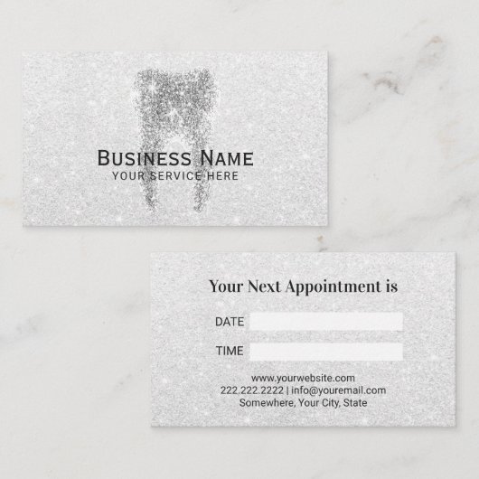歯科用シルバーグリッター歯モダン歯科医院 予約カード (正面/裏面)