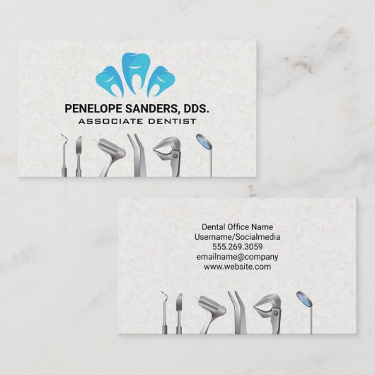 歯科用ツールと歯のロゴ 名刺 (正面/裏面)