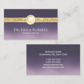 歯科用モダン金ゴールド歯のロゴ紫グラデーション歯科 名刺 (正面/裏面)