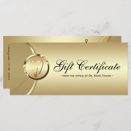 歯科用ラックカードギフト証明書金ゴールド臼歯 (正面/裏面)