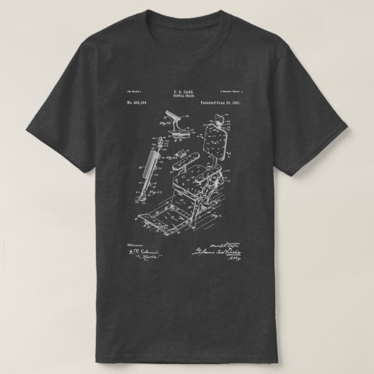 歯科用椅子1891特許ホワイト Tシャツ (デザイン正面)
